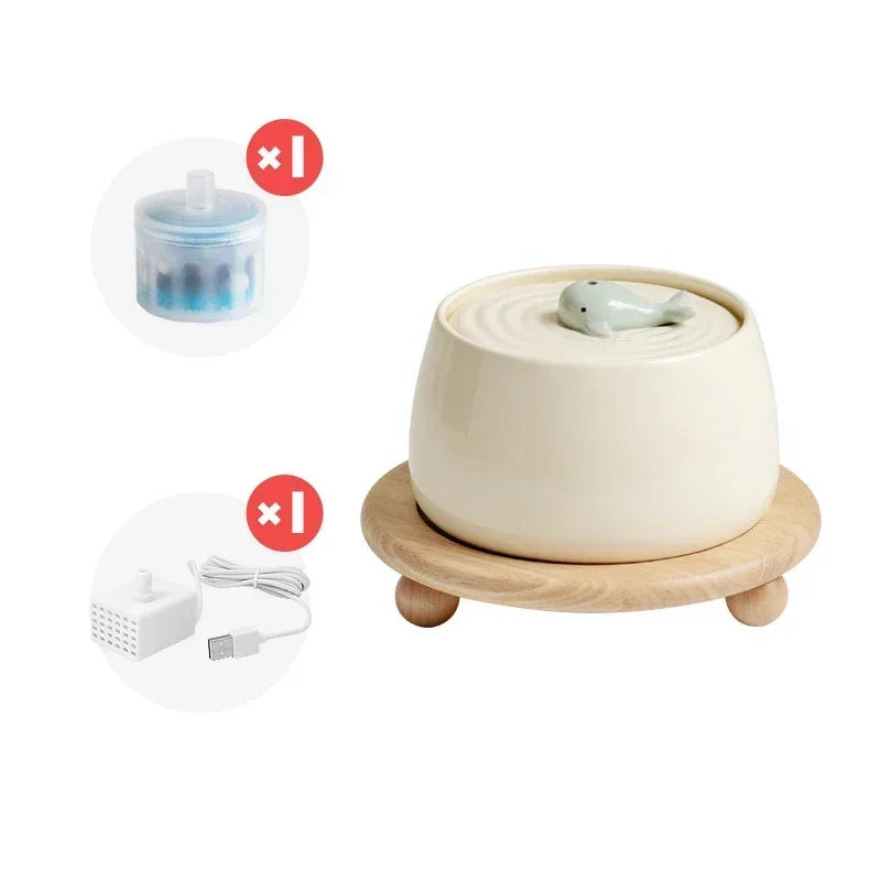 Fontaine à Eau en Céramique pour Chat — 1.3L, Filtration Automatique & USB