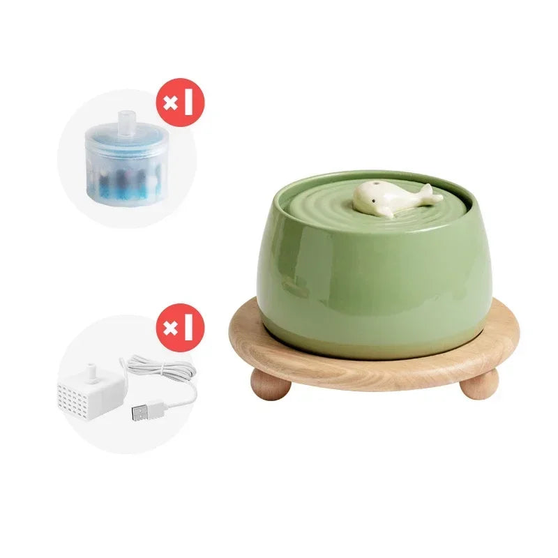 Fontaine à Eau en Céramique pour Chat — 1.3L, Filtration Automatique & USB
