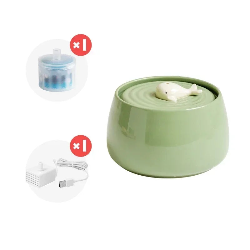 Fontaine à Eau en Céramique pour Chat — 1.3L, Filtration Automatique & USB