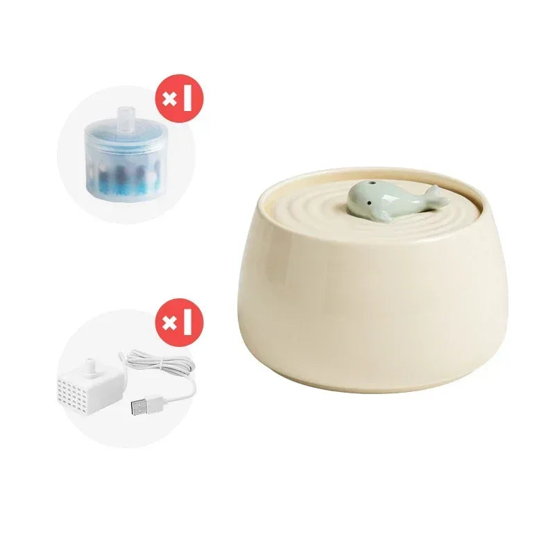 Fontaine à Eau en Céramique pour Chat — 1.3L, Filtration Automatique & USB